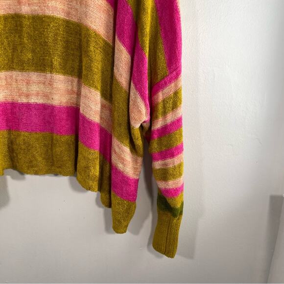 Free People All About You Stripe Chenille Sweater Multi Green Pink XS Oversized - Picture 5 of 16